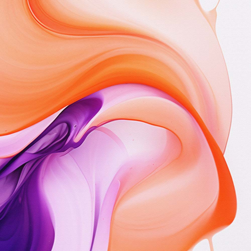 A purple and orange abstract painting with geometric shapes on a white canvas.