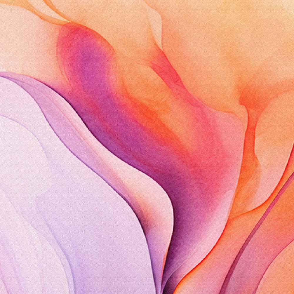 A purple and orange abstract painting with geometric shapes on a white canvas.