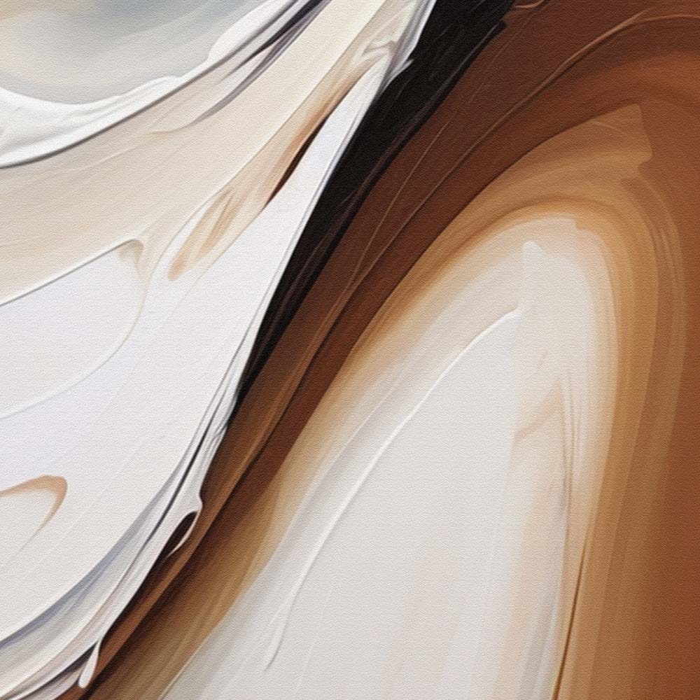 A brown, white, and black abstract painting with fluid, organic shapes on a white canvas.
