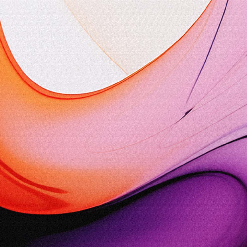 A purple and orange abstract painting with geometric shapes on a white canvas.