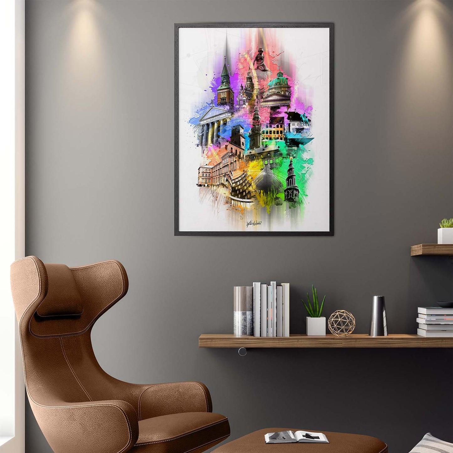En stemningsfuld og farverig plakat af København, der indfanger byens skønhed og charme. Oplev Københavns ikoniske vartegn og hyggelige atmosfære gennem denne detaljerede plakat, der præsenterer byens livlige gader, historiske bygninger og naturskønne områder. Lad denne farverige København plakat bringe et strejf af byens magi ind i dit hjem eller kontor, og vær omgivet af byens unikke vibe.