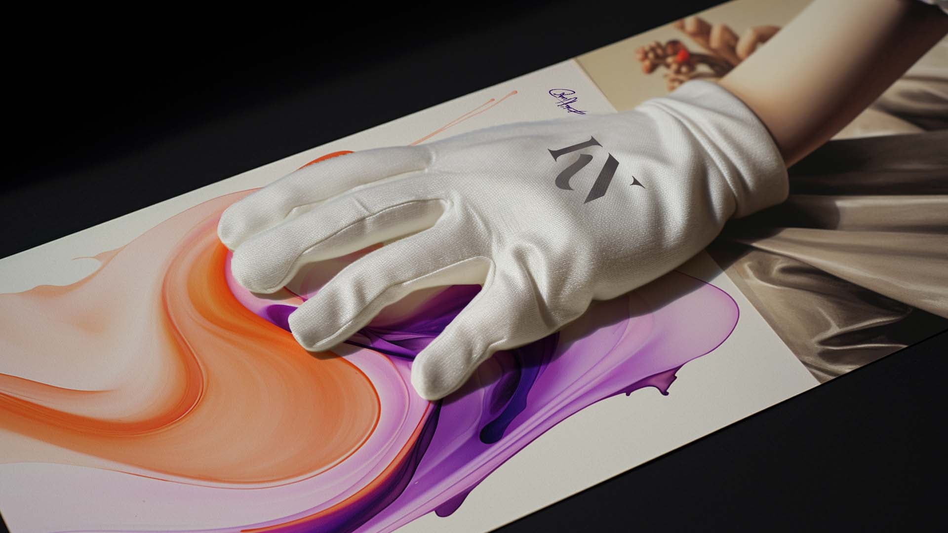 Purple and orange abstract art painting printed on high quality paper, with a soft touch of gloves.