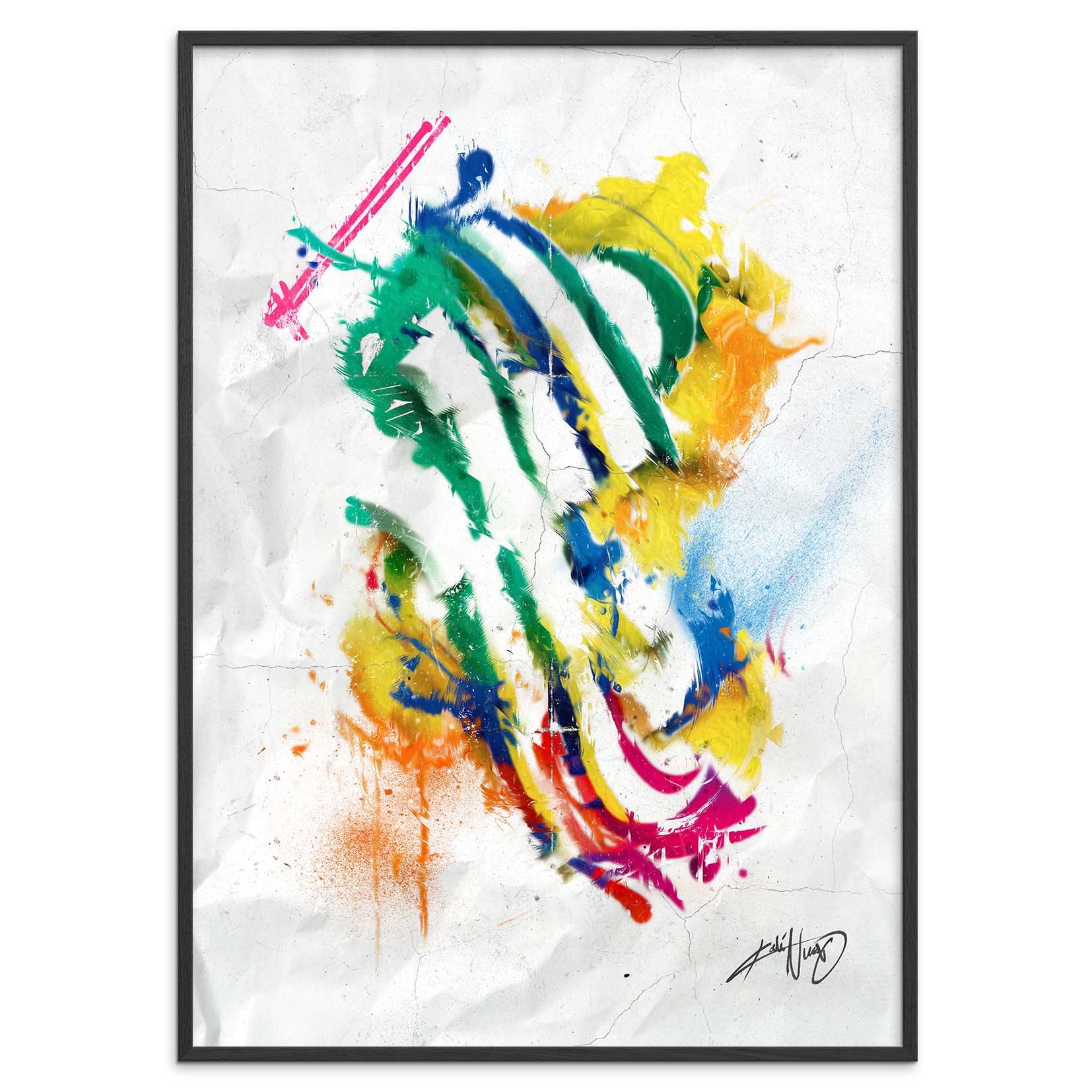 colorful abstract art poster in a black frame on a white background