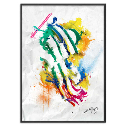 colorful abstract art poster in a black frame on a white background