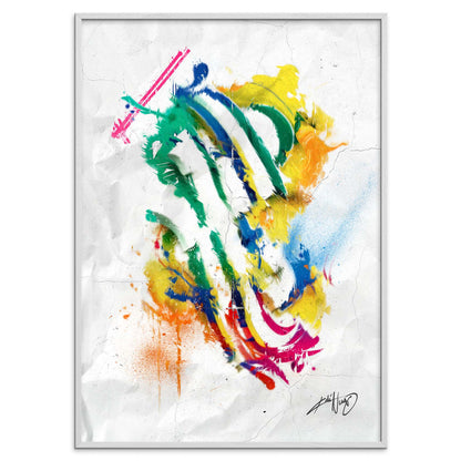 colorful abstract art poster in a white frame on a white background